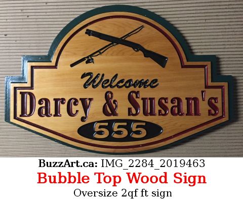 larger than 2 sq ft wooden sign with guns and address number